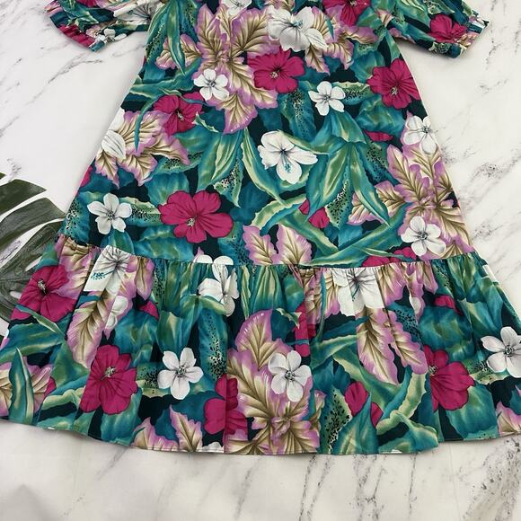Hilo Hattie Womens Vintage 80s Muumuu Shift Dress Size M Blue Pink Hawaiian - Picture 4 of 9